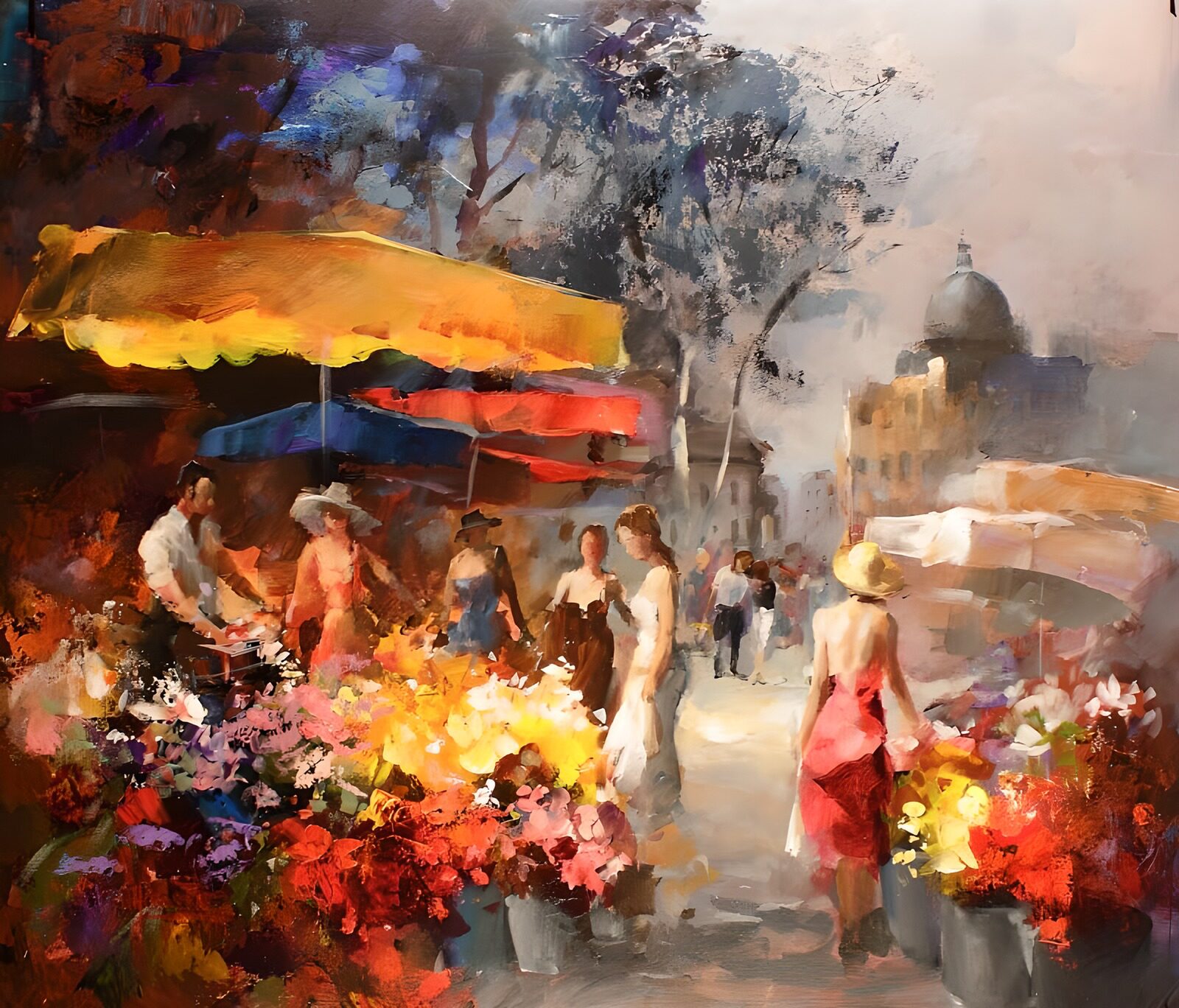 WCUK33324: Painted canvas Market stall with flowers