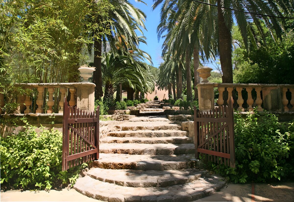 WCUK20843: Steps towards house with palm trees version 2