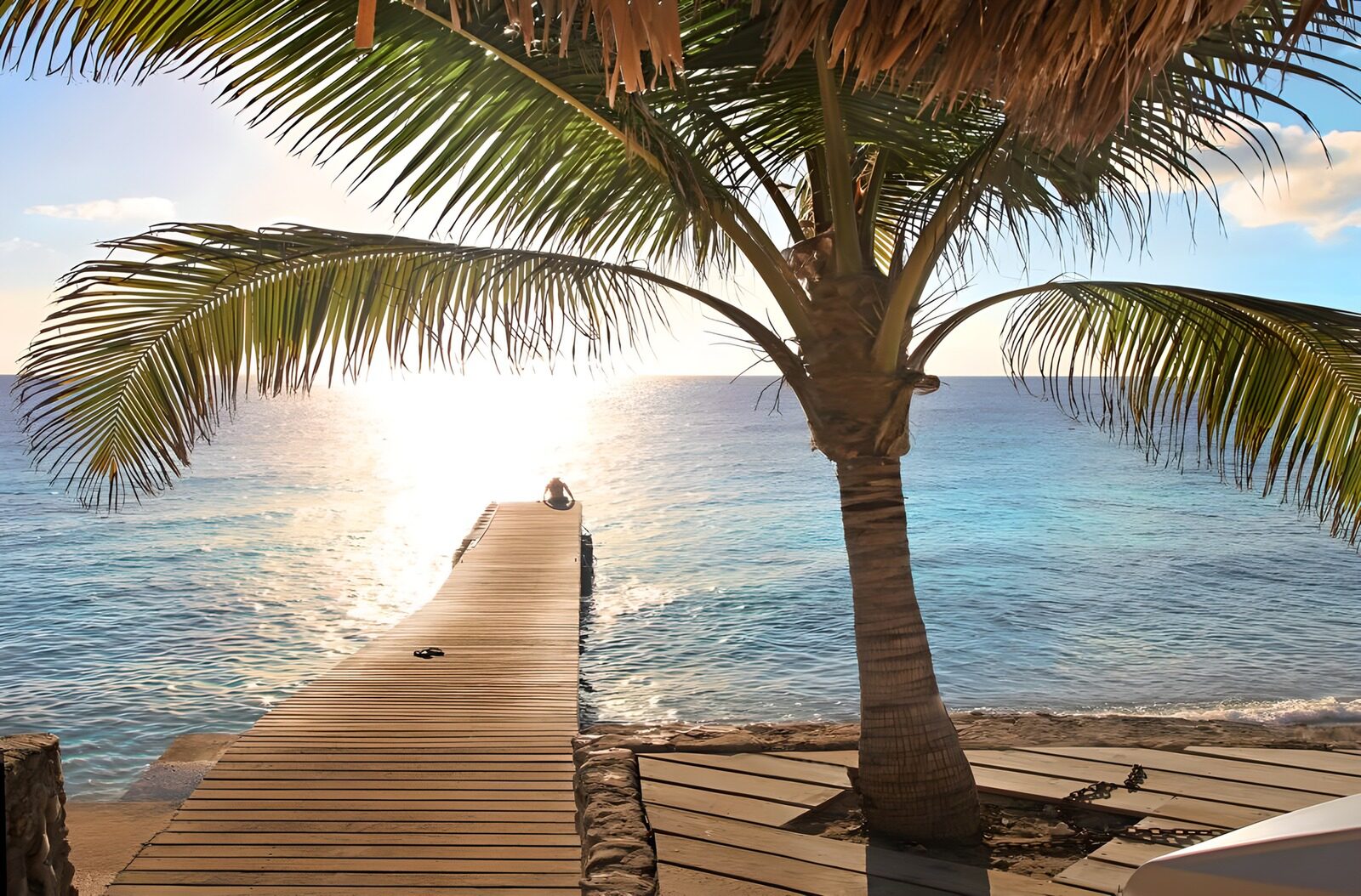 WCUK58269: Jetty in sea with palm treet version 2