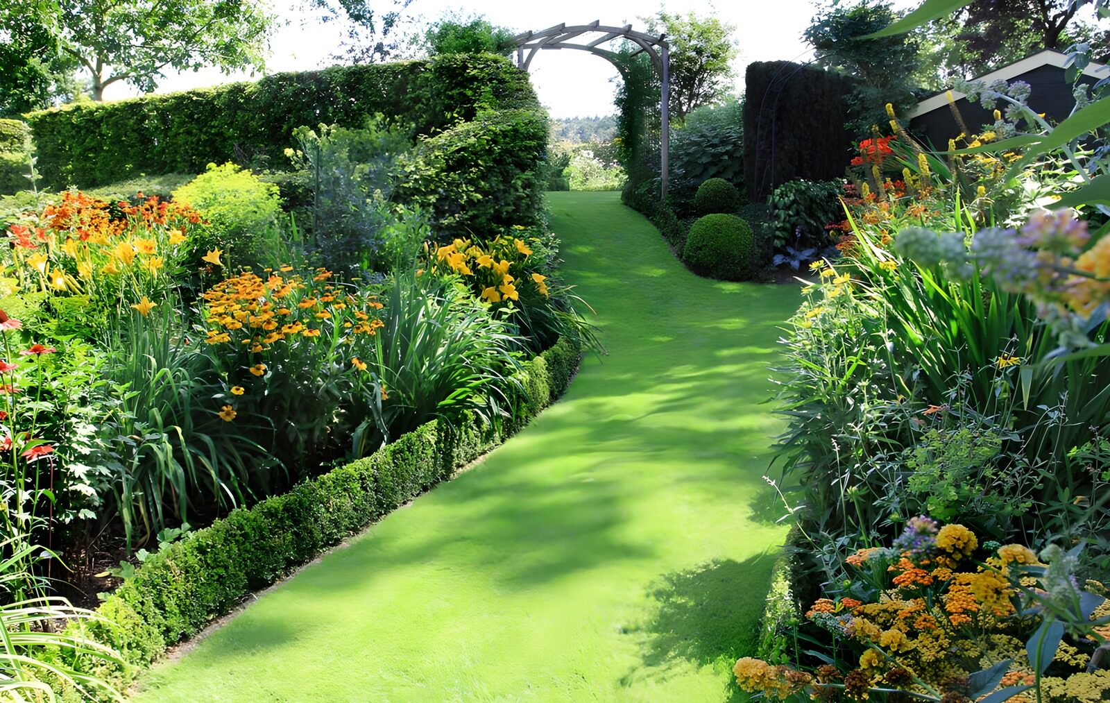 WCUK52538: Flower garden with grass path