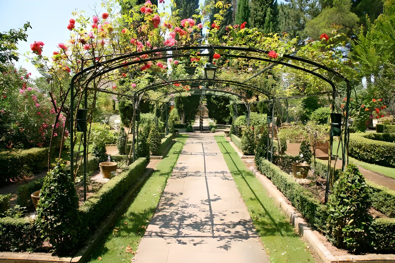 WCUK77296: View through roses arch into French garden  version 3