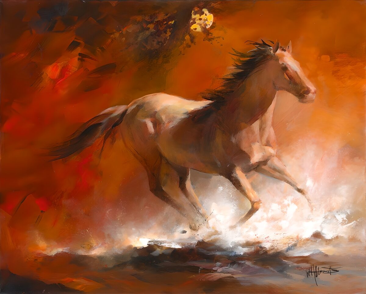 Painted canvas Tiger Woods version 2 .Gallopping horse