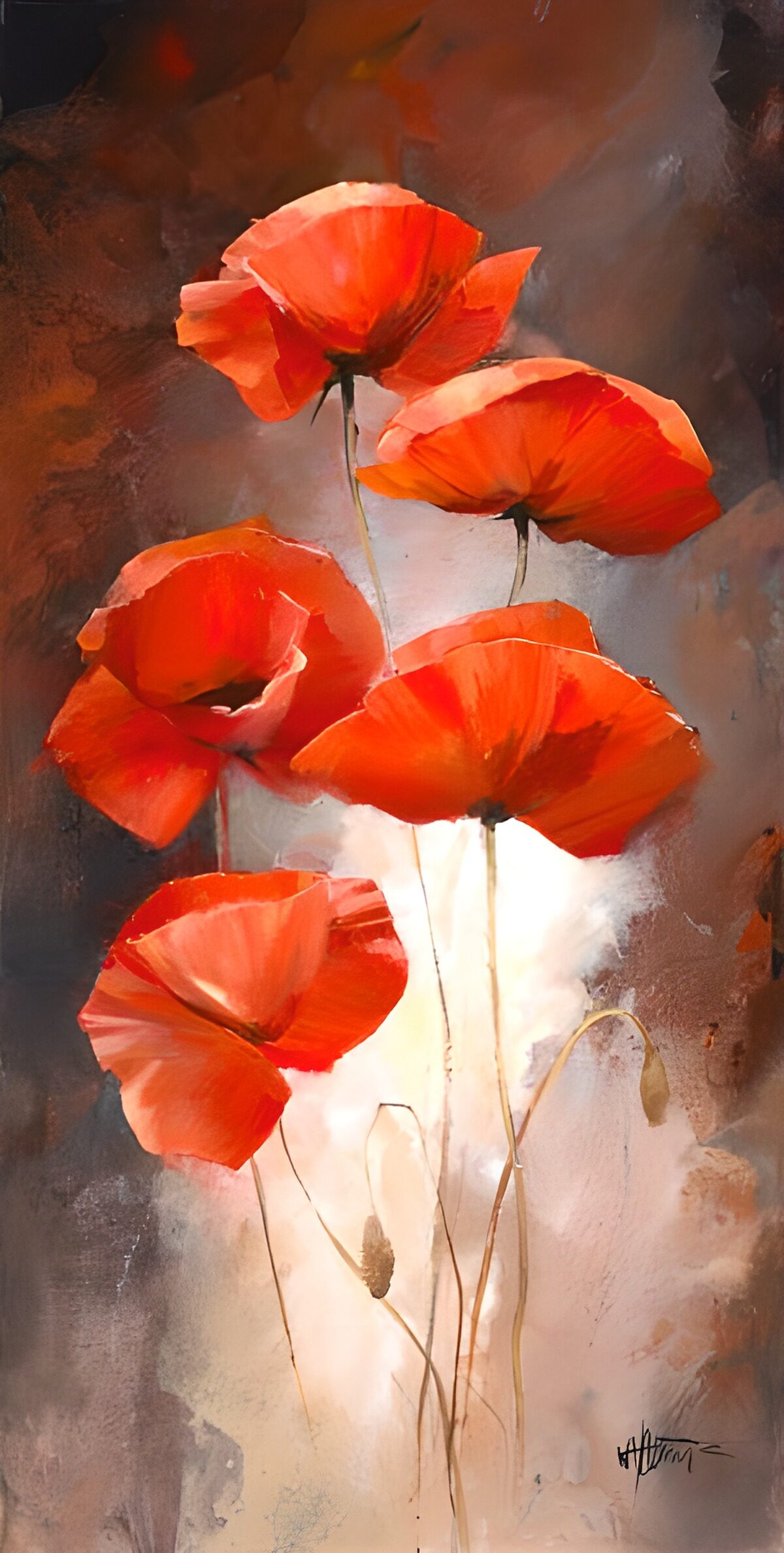 WCUK97812: Painted canvas . 5 Poppies