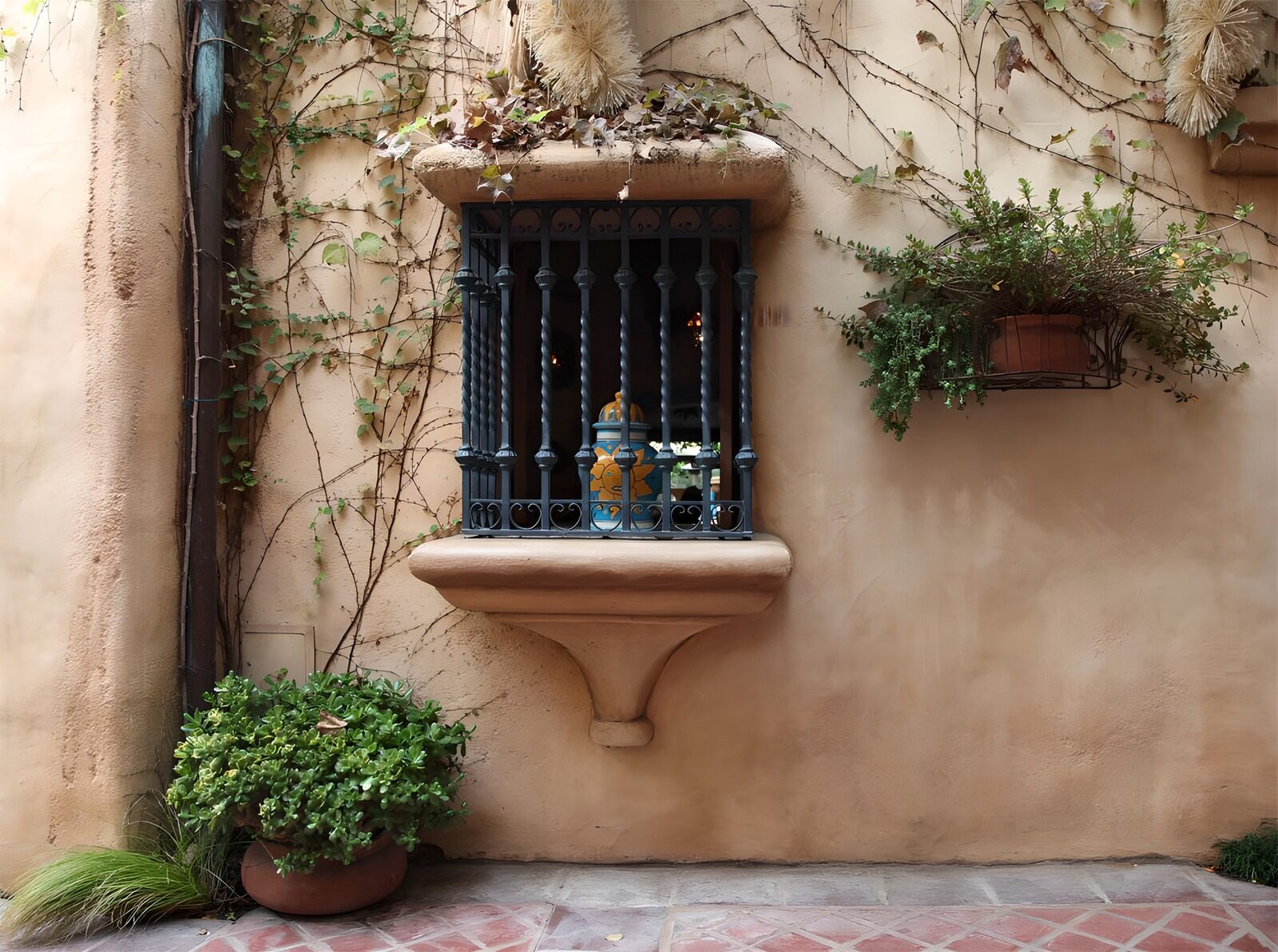 WCUK90812: Wall with pictoresque window, hanging plant  version 3