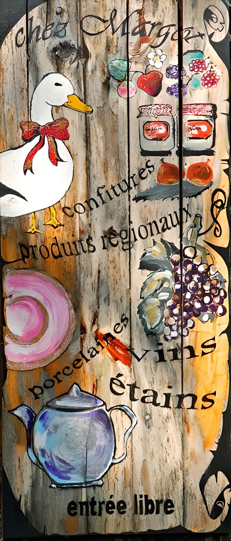 WCUK90979: Vintage painting on wood attached to the wall