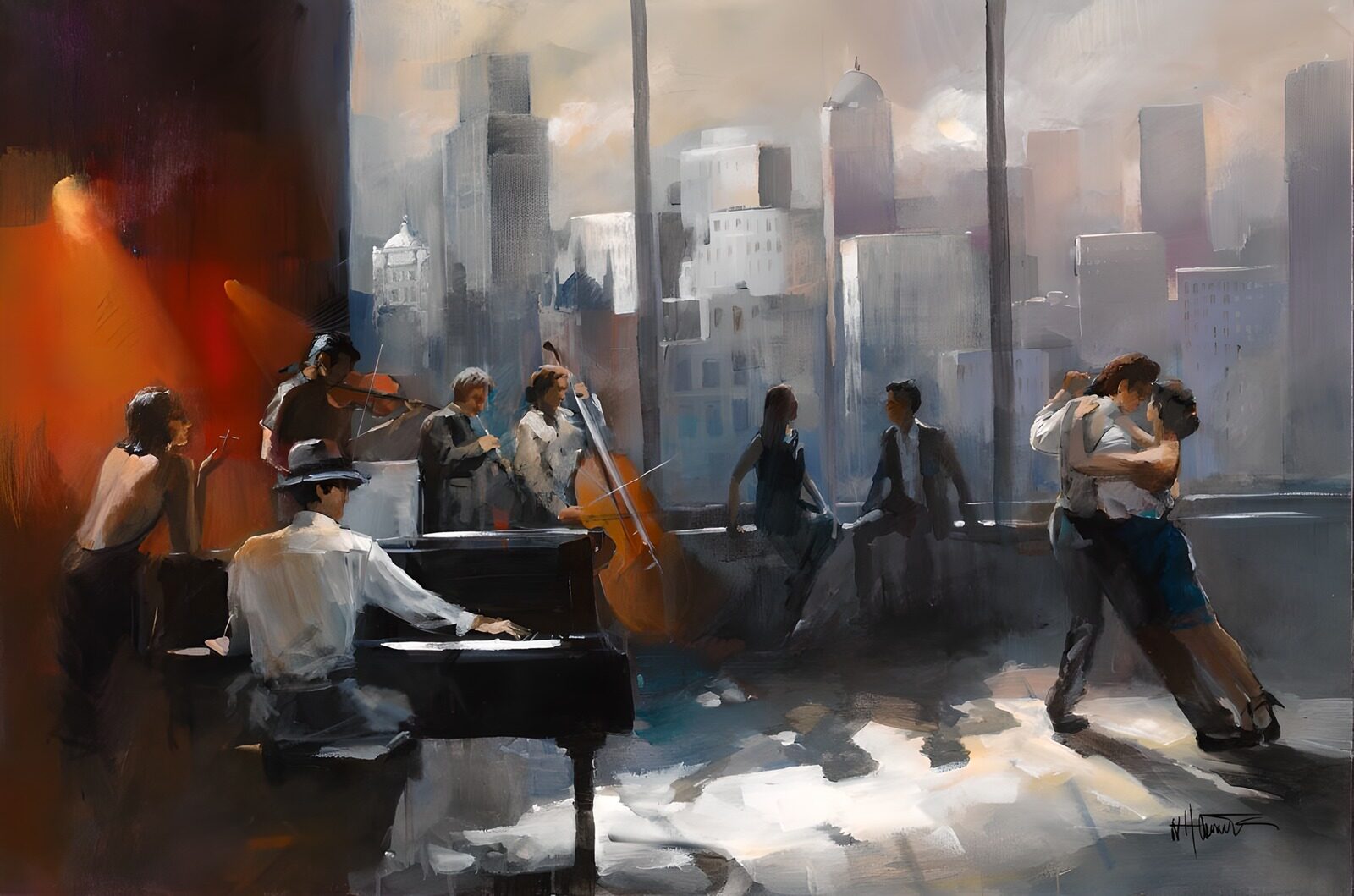 WCUK28068: Painted canvas Couple dancing Tango  Orchestra version 2