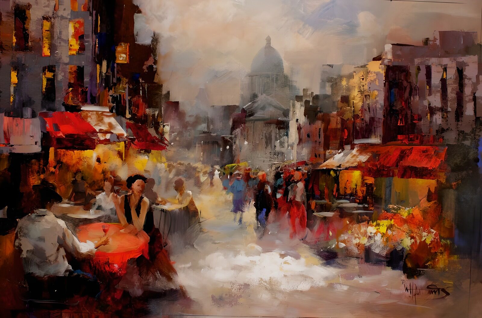 WCUK44619: Painted canvas. Street with terrace