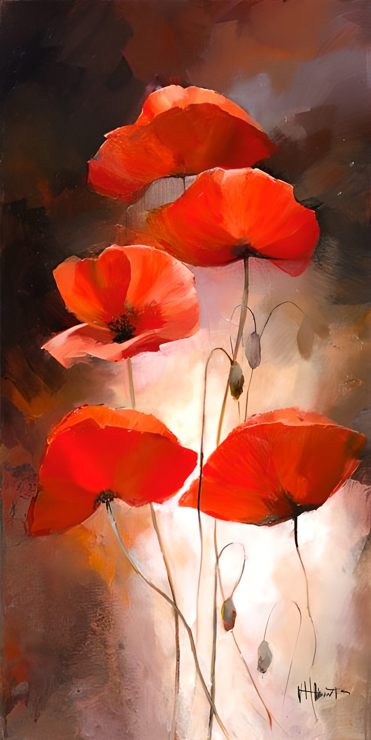 WCUK33311: Painted canvas  5 Poppies