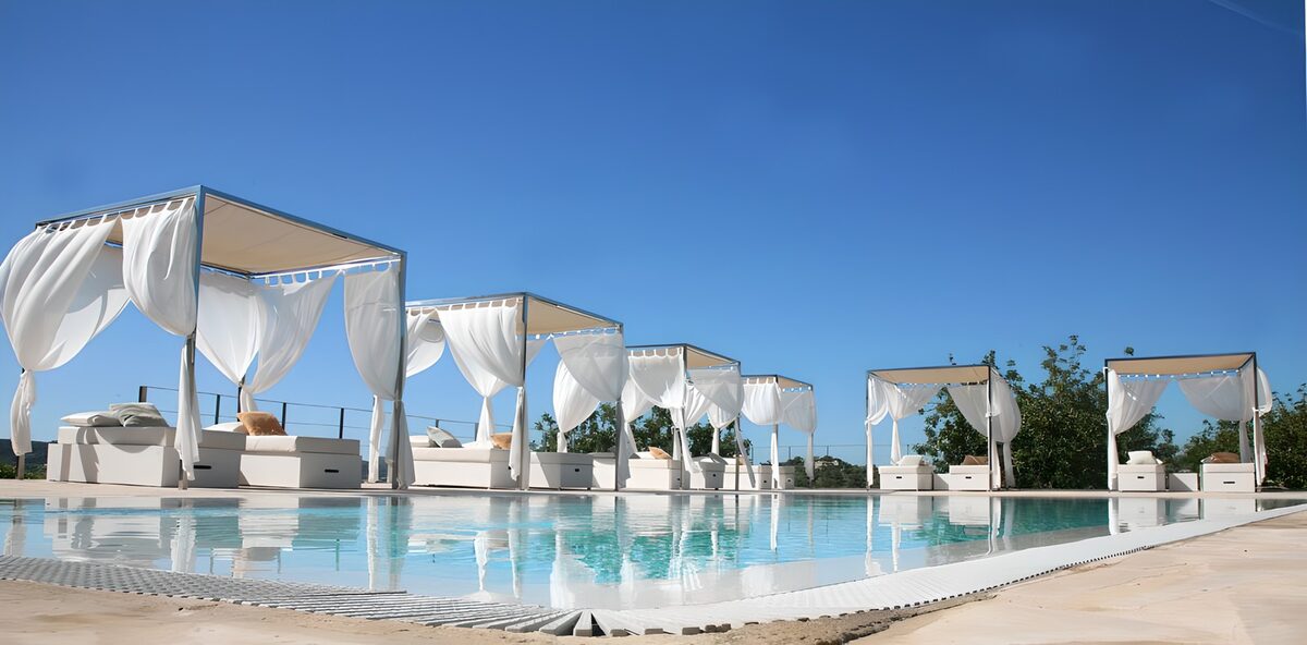 WCUK25593: Sunloungers next to the swimming pool version 1