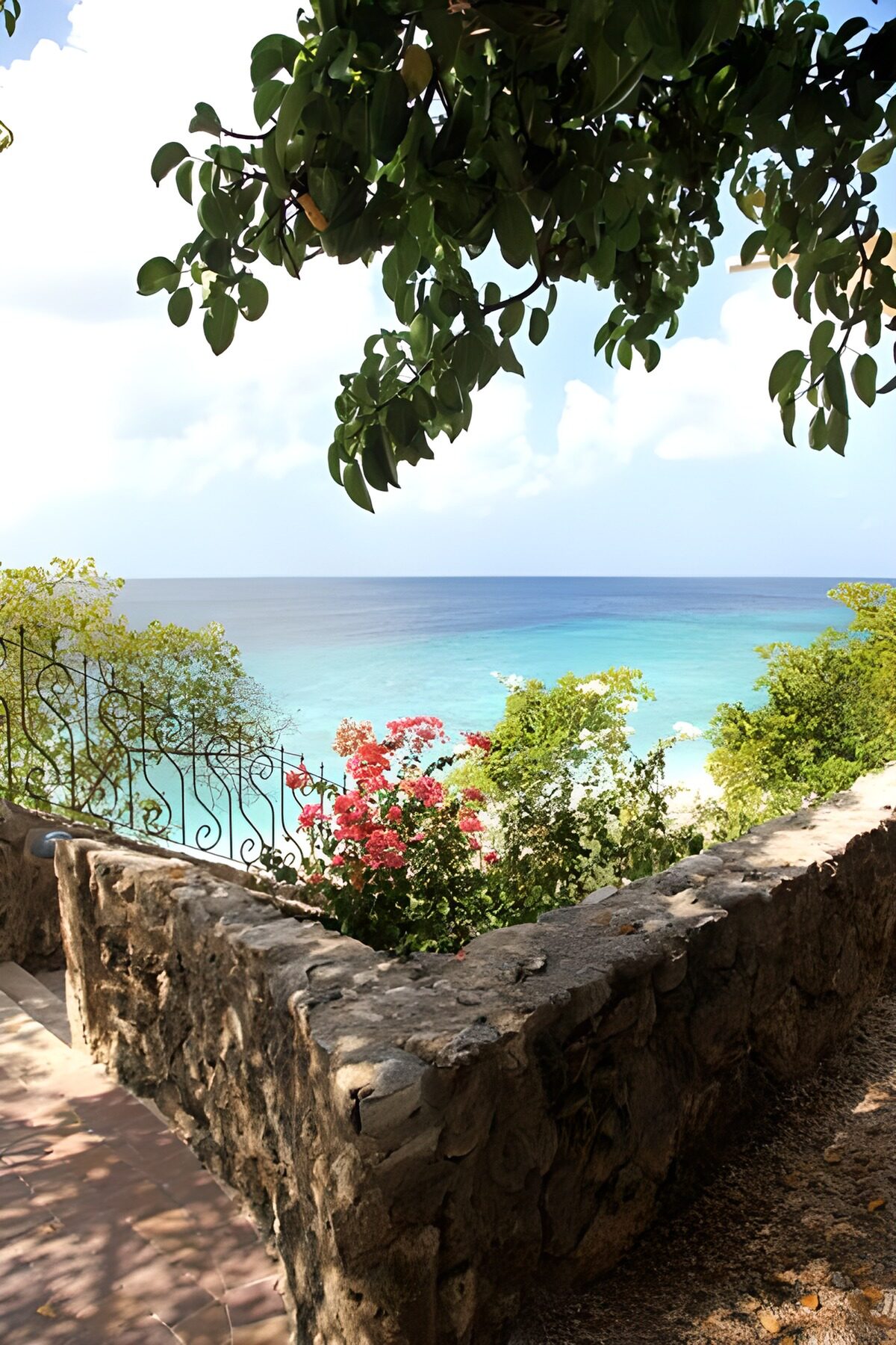 WCUK74790: View over the sea with a stone ballustrade