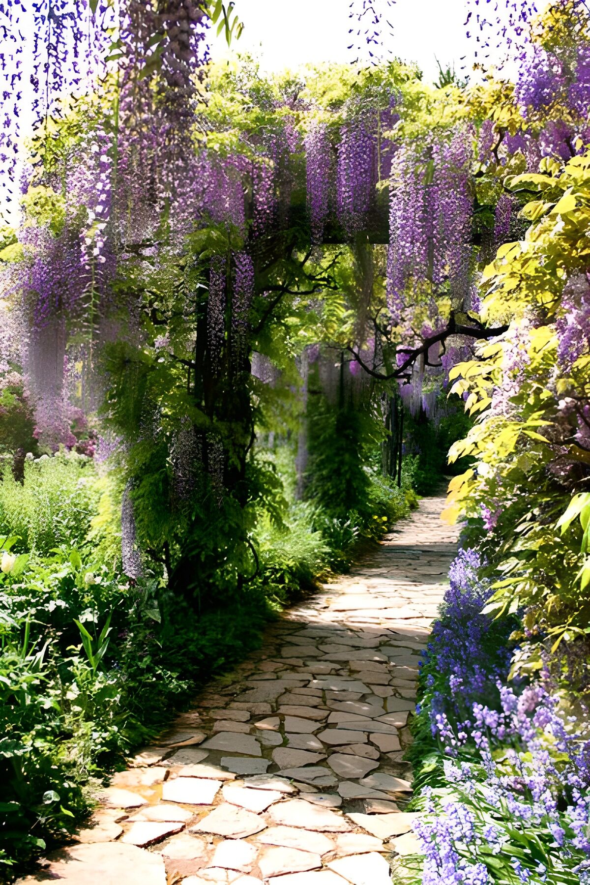 WCUK93677: Walkway with a path of blue Wisteria