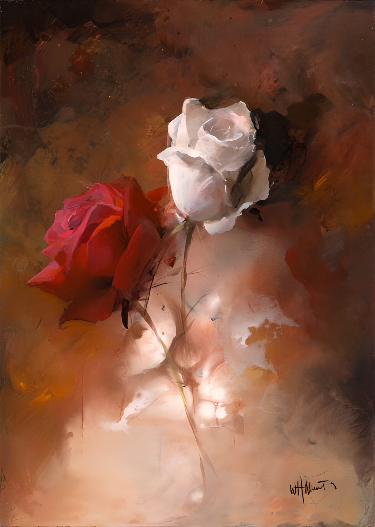 WCUK40052: Painted canvas with white and red rose version 1