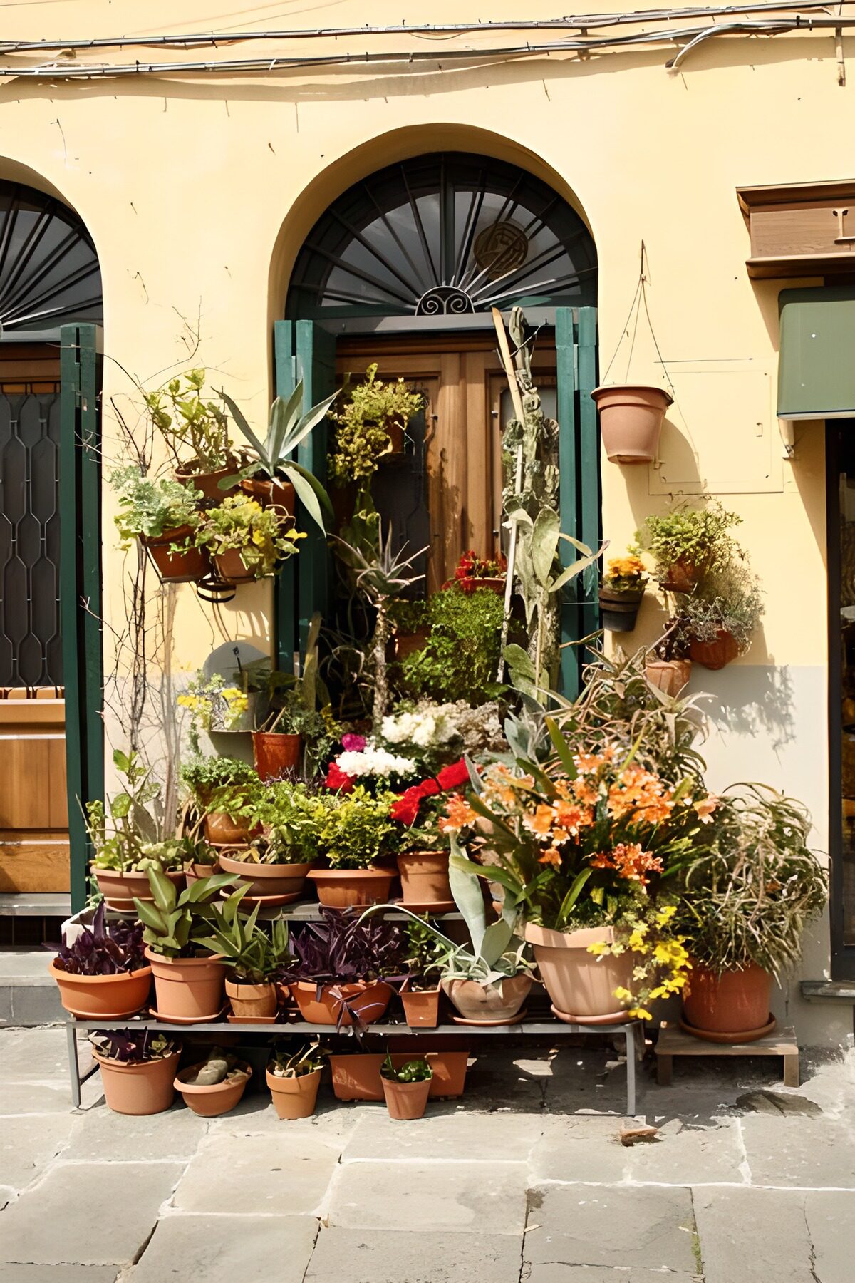 WCUK40931: Display of plants and flowers next to the door of the shop