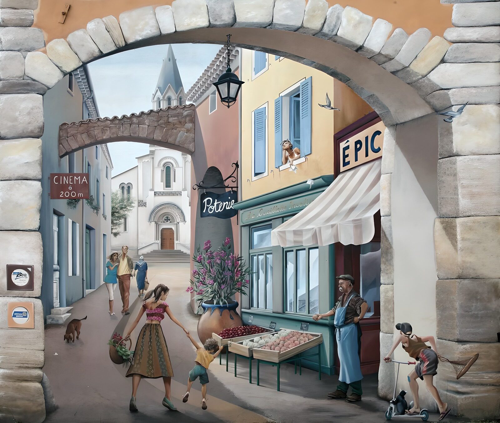 WCUK92876: 3D Wall painting (murial?)at a village in France Version 1