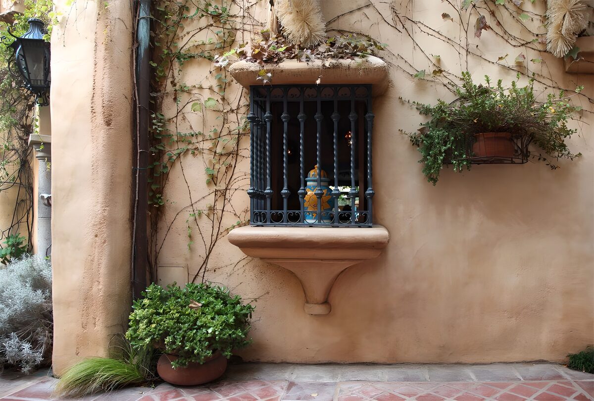 WCUK45833: Wall with pictoresque window and hanging plant version 2